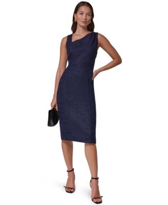 Women's Tweed Asymmetric Neck Midi Dress