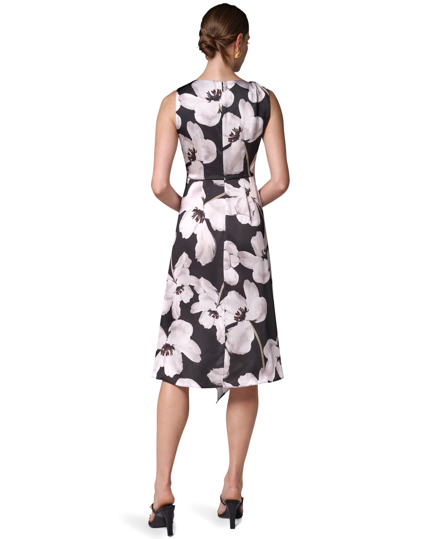 Women's Floral Asymmetrical Hem Boat Neck Midi Dress