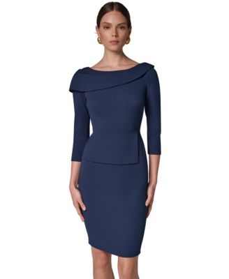 Women's Peplum Foldover Boat Neck Dress