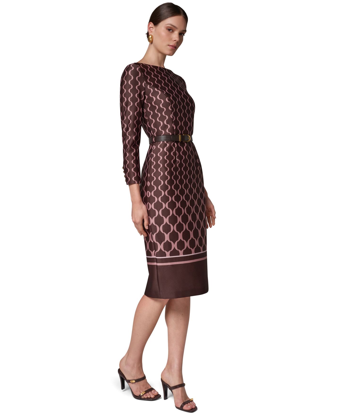 Женское платье Donna Karan New York Boat Neck Long-Sleeve Midi, цвет: Тёмно-коричневый разноцветный — фото 2