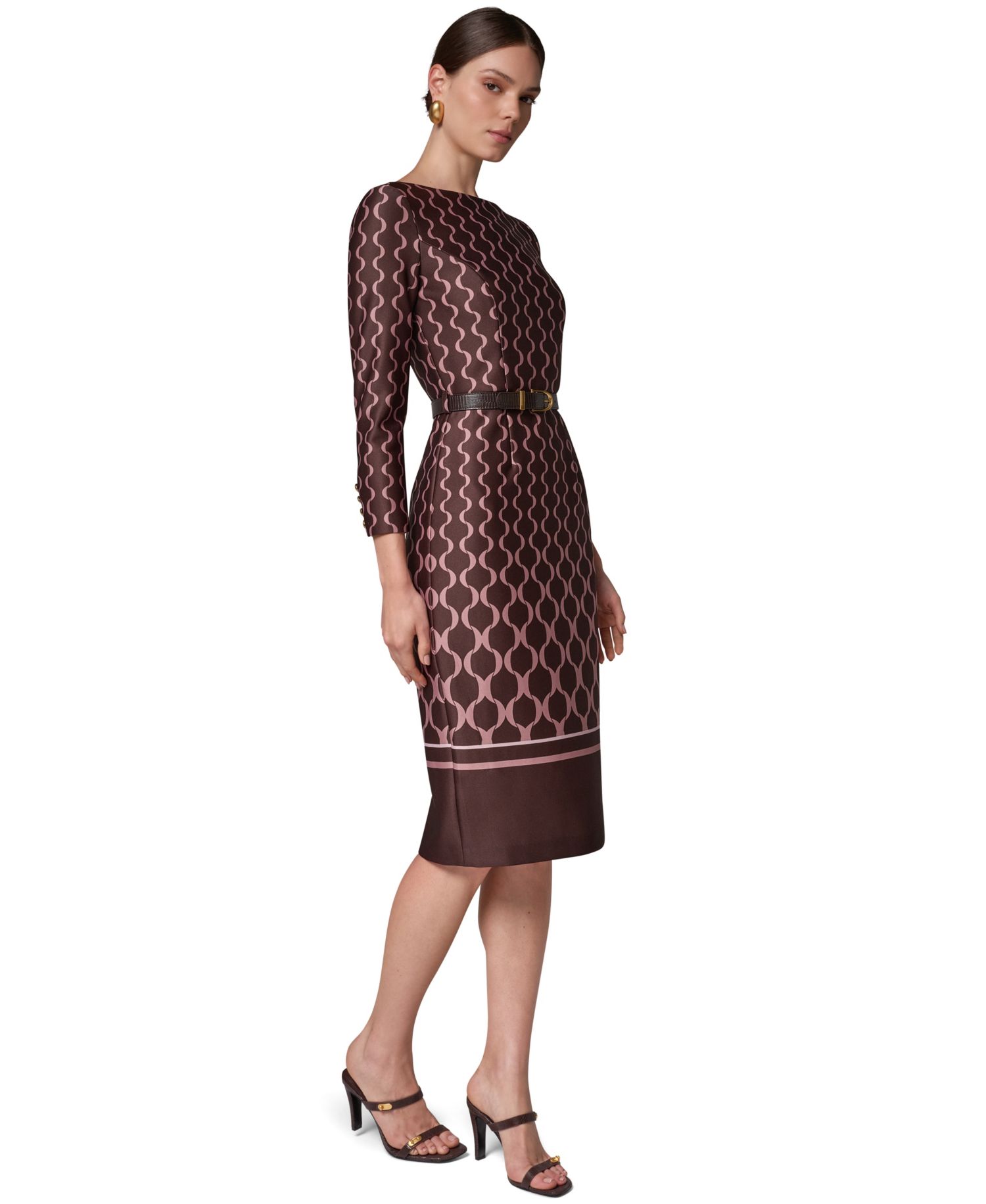 Women's Boat Neck Long-Sleeve Midi Dress