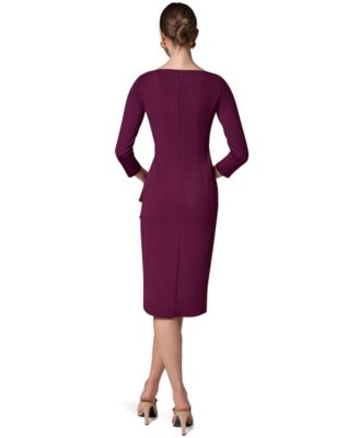 Women's Long-Sleeve Boat-Neck Side Cascade Ruffle Dress thumbnail 5