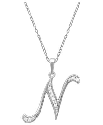 Diamond N Initial 18" Pendant Necklace (1/10 ct. t.w.) in Sterling Silver