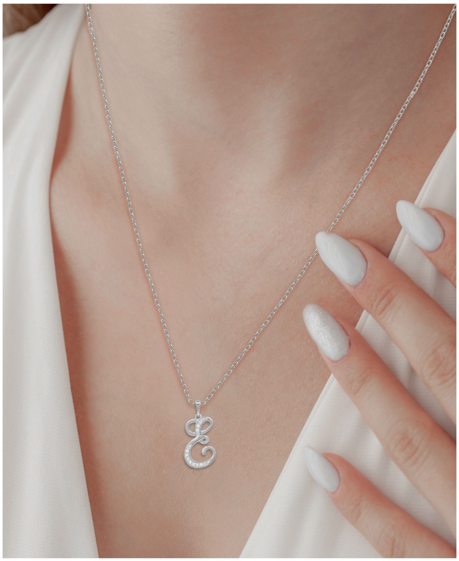 Diamond E Initial 18" Pendant Necklace (1/10 ct. t.w.) in Sterling Silver