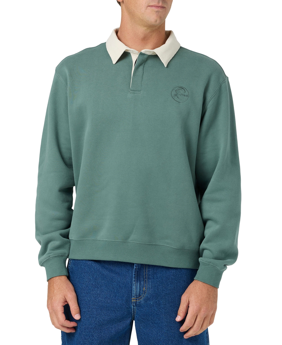 O'Neill Men's O'Riginals Fleece Rugby Polo Long-Sleeve Button-Up Shirt - Dark Forest