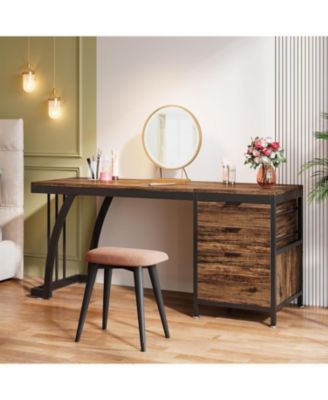 Vanity Desk with 3 Drawers, 59-Inch Chic Makeup Desk for Women