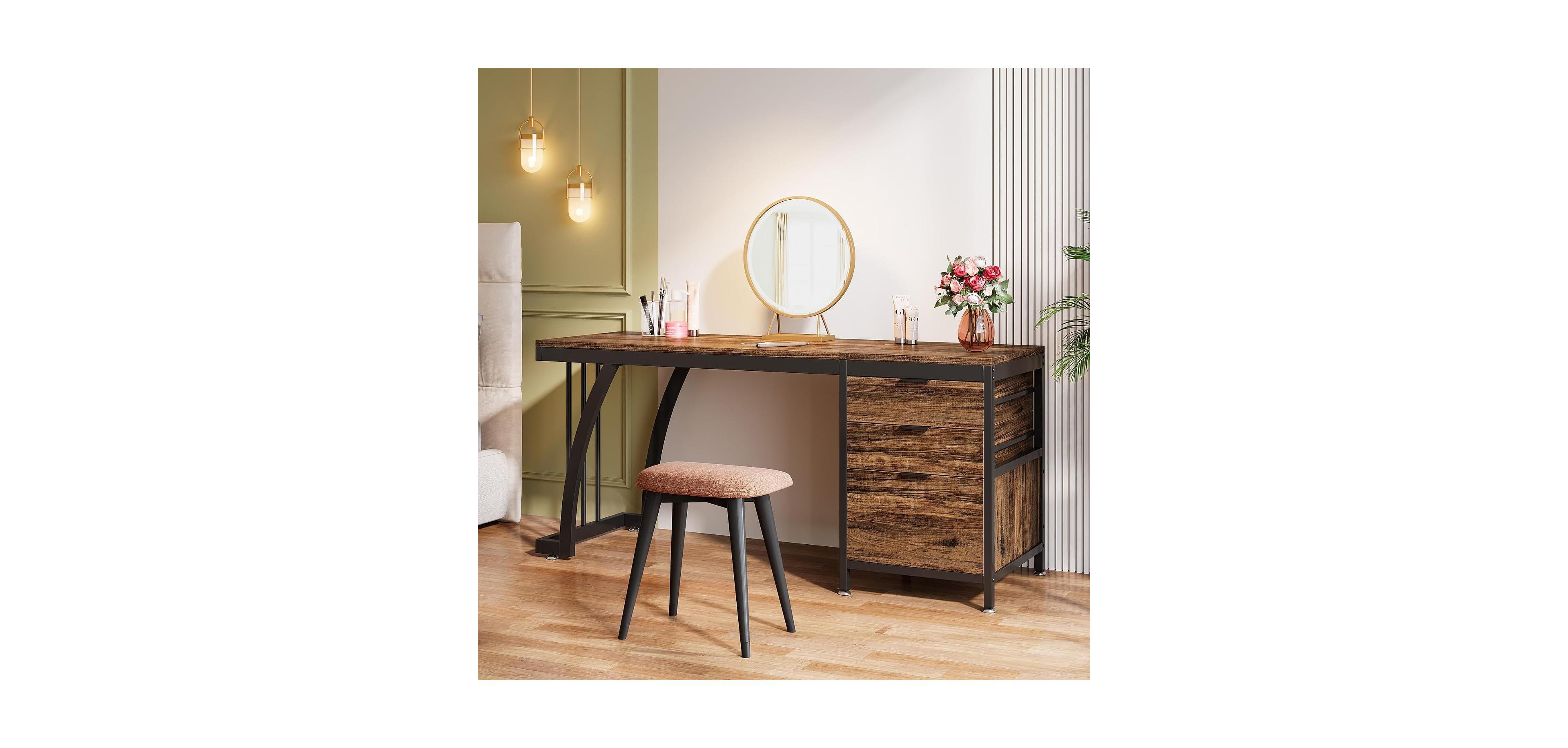 Tribesigns Vanity Desk with 3 Drawers, 59-Inch Chic Makeup for Women