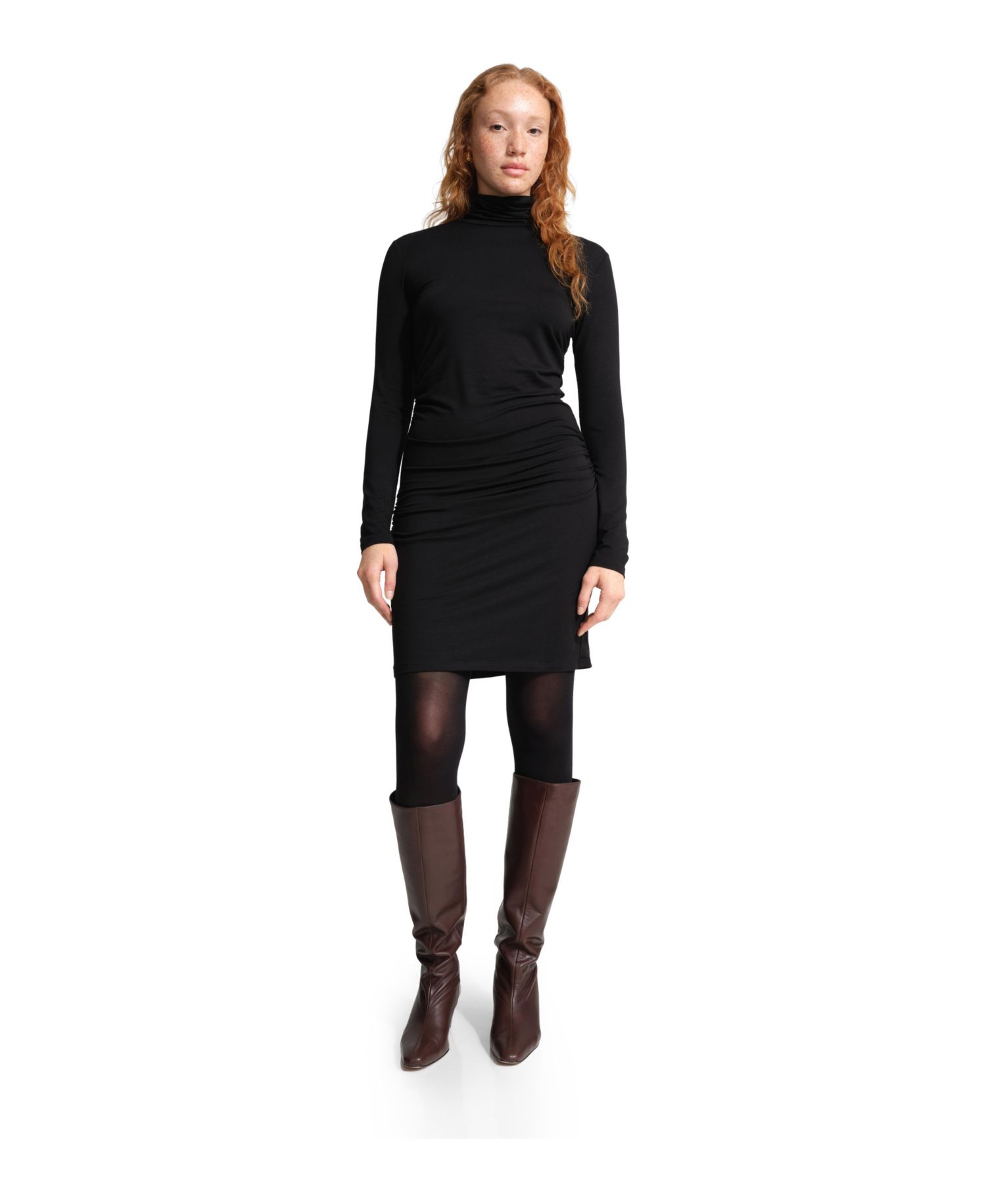 Women's Phoebe Long-Sleeve High-Stretch Fitted Turtleneck Midi Dress