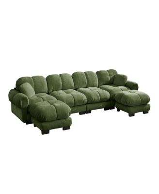 Oversize Chenille U-Shaped Sofa, Deep Seat Sofa Couch with Movable Ottoman