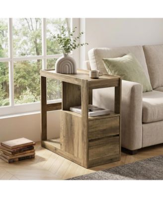 12.6  Rolling Side Table with 2 Drawers and Storage Shelf