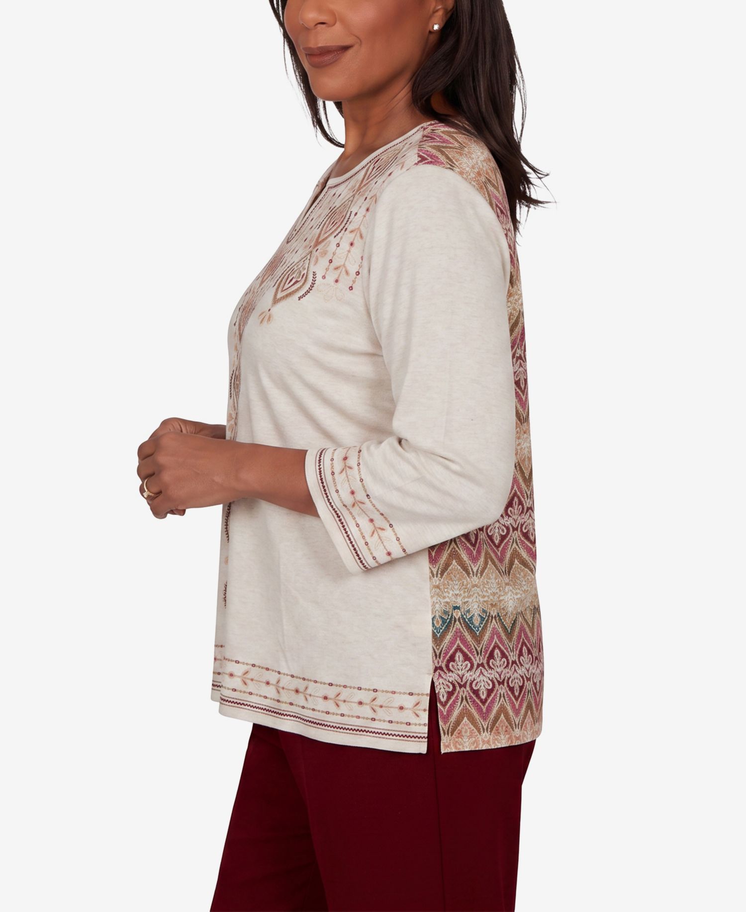 Petite Keyhole Neck 3/4-Sleeve Blouse