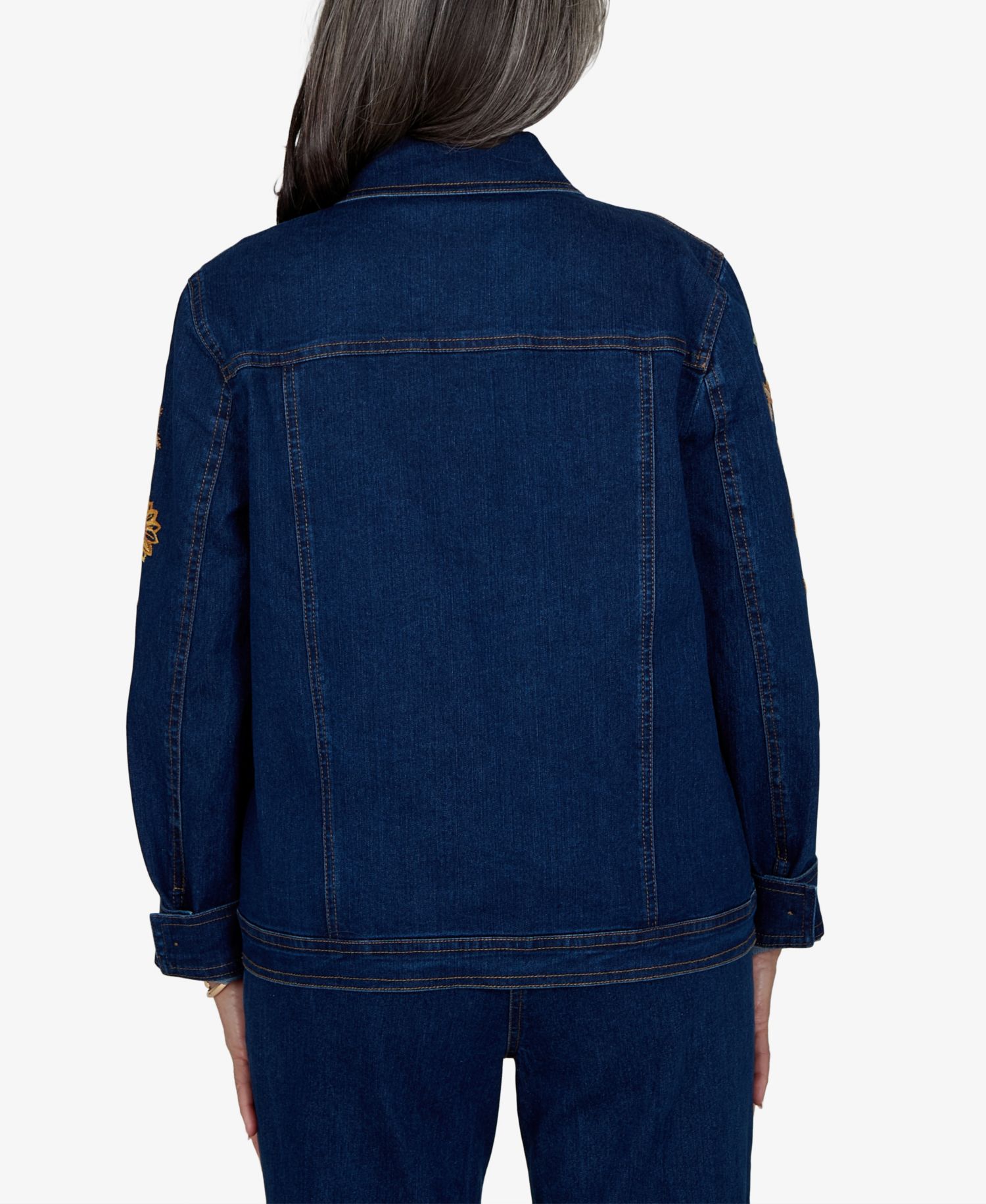 Petite Denim Floral-Embroidered Jacket
