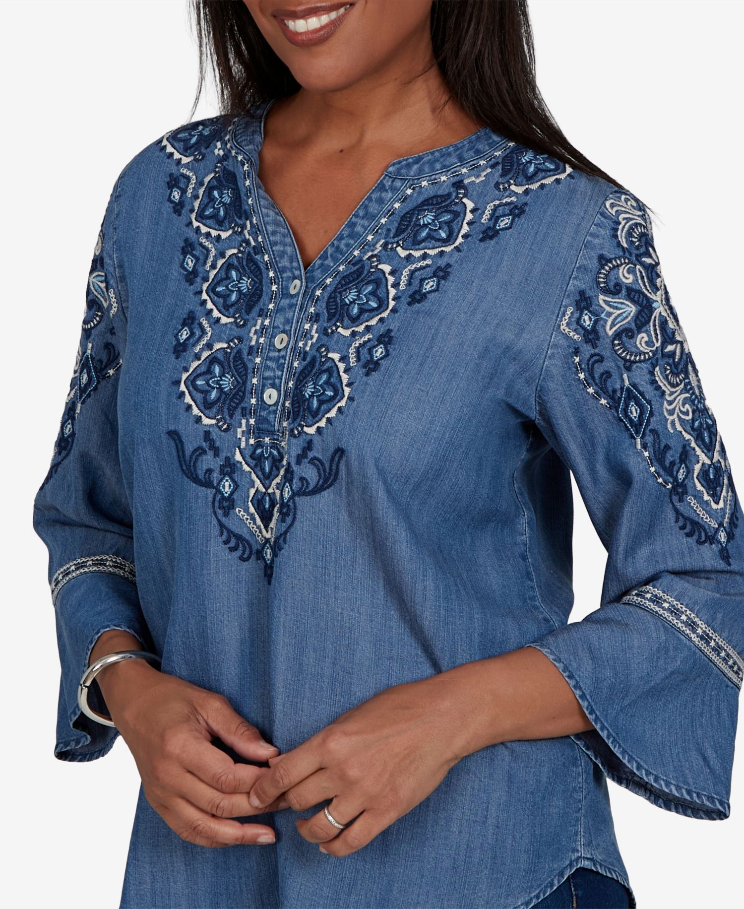 Petite 3/4-Sleeve V-Neck Blouse