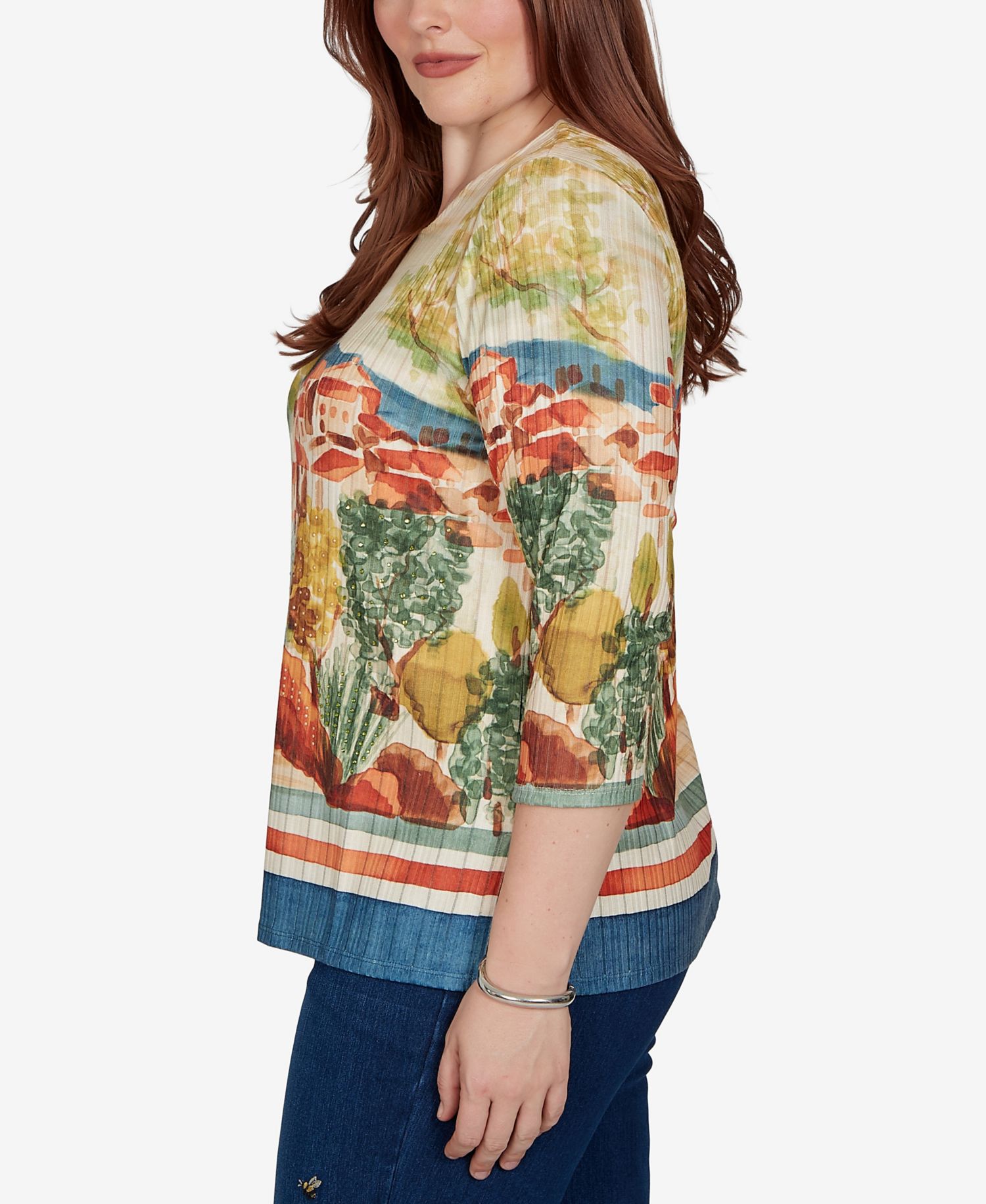 Petite Side-Slit 3/4-Sleeve Knit Top