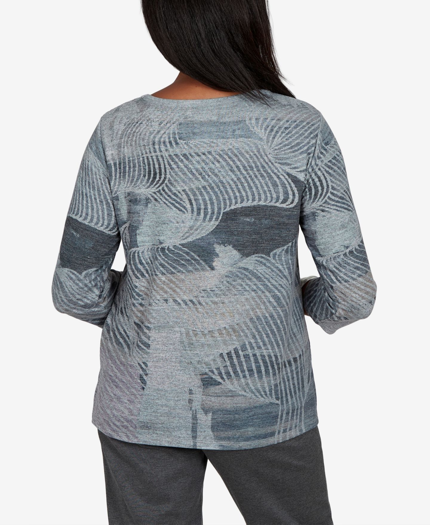 Женская футболка Alfred Dunner Petite Crewneck 3/4-Sleeve Floral-Print, цвет: Серый — фото 5