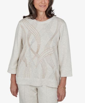 Petite 3/4-Sleeve Embellished Top