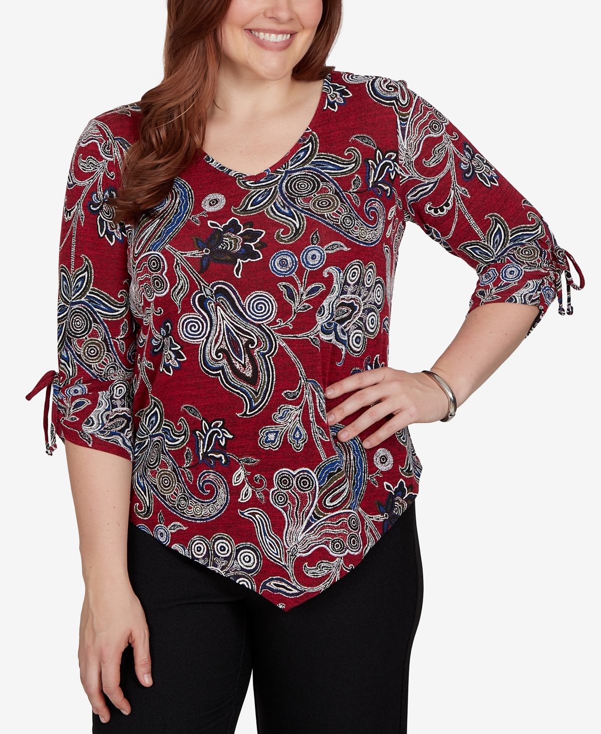 Alfred Dunner Petite V-Neck 3/4-Sleeve Paisley Blouse