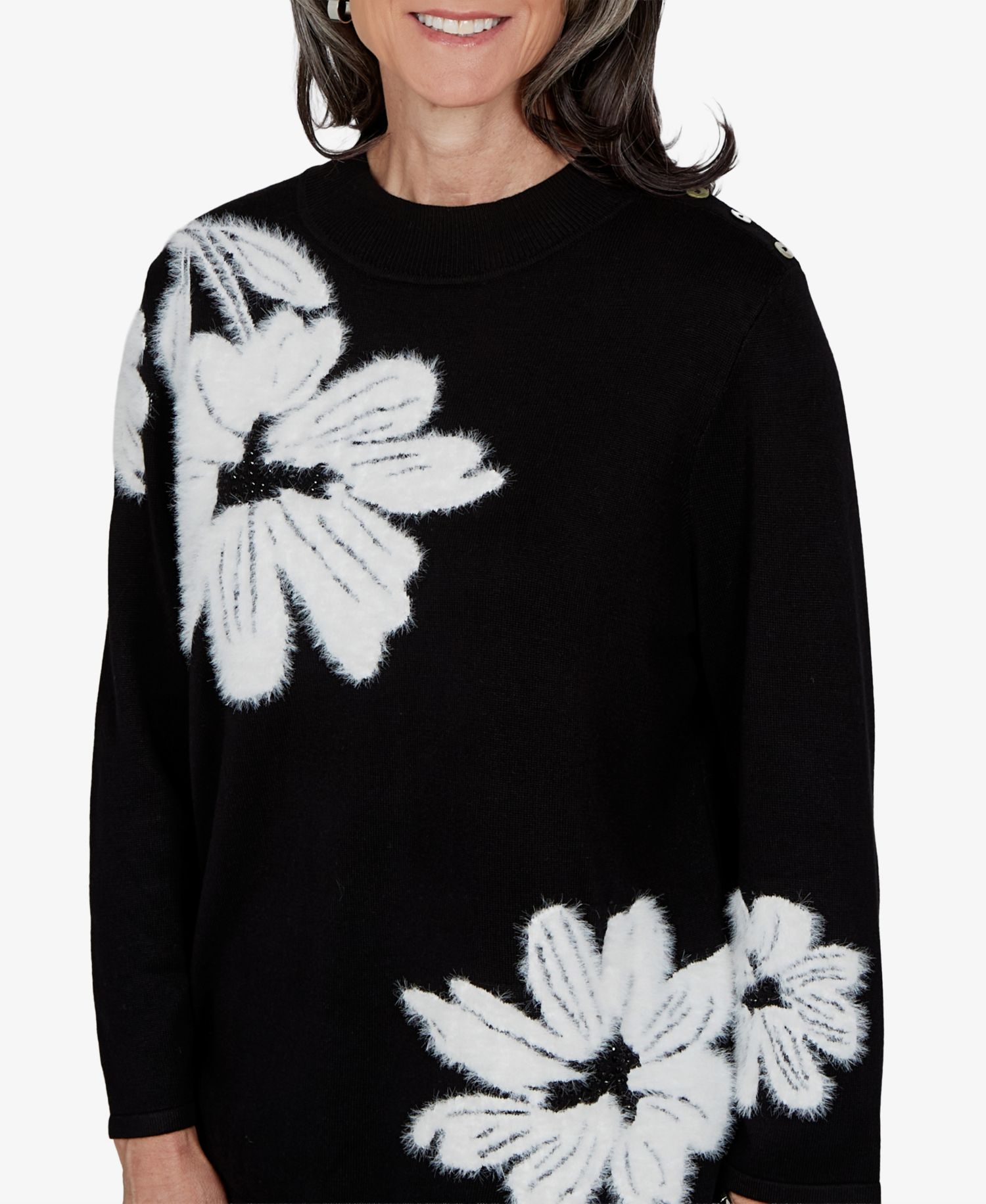 Petite 3/4-Sleeve Floral Pullover Sweater