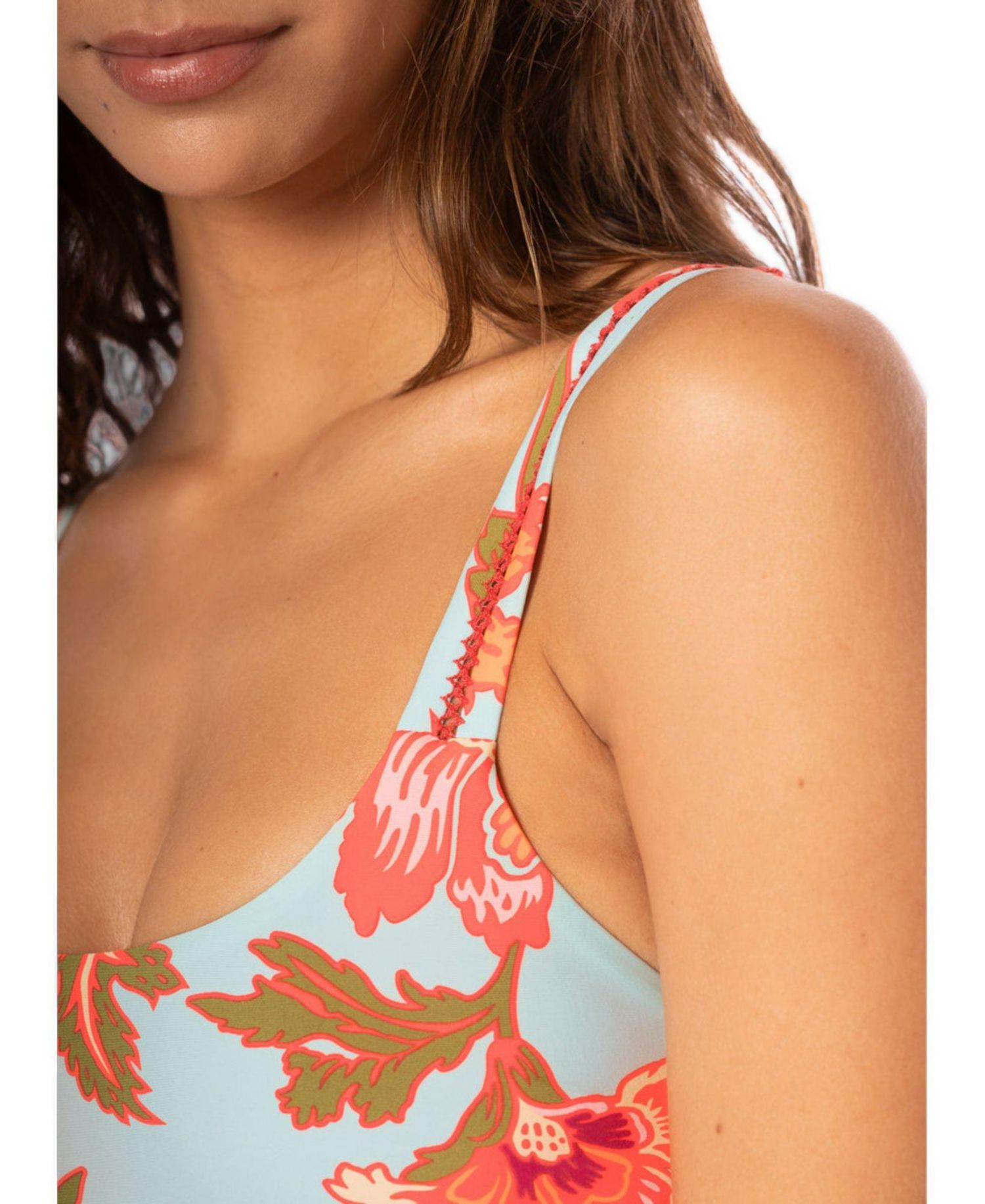 Women's Floral Scoop Neck Adjustable-Strap Nalai Bikini Top