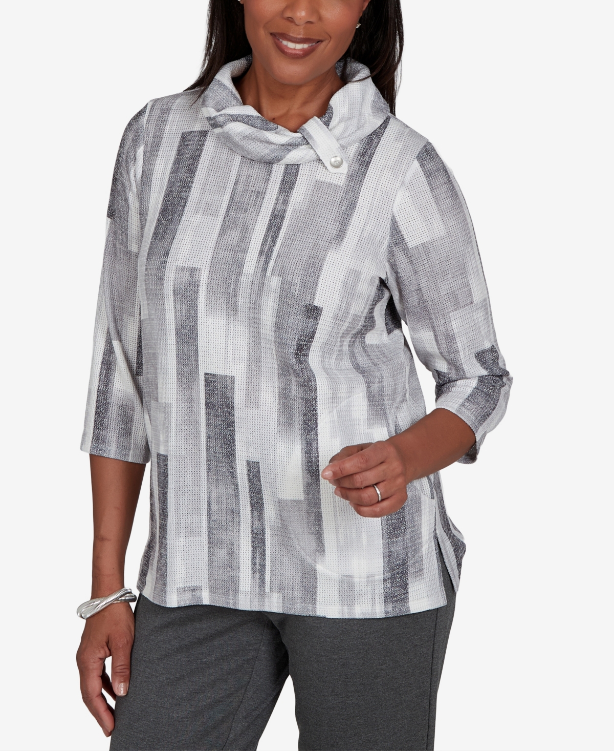 Alfred Dunner Women's Cowl Neck 3/4-Sleeve Pullover Tunic Top