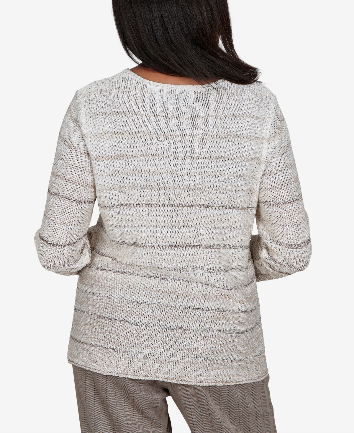 Alfred Dunner Women's Crewneck Striped 3/4-Sleeve Pullover Sweater