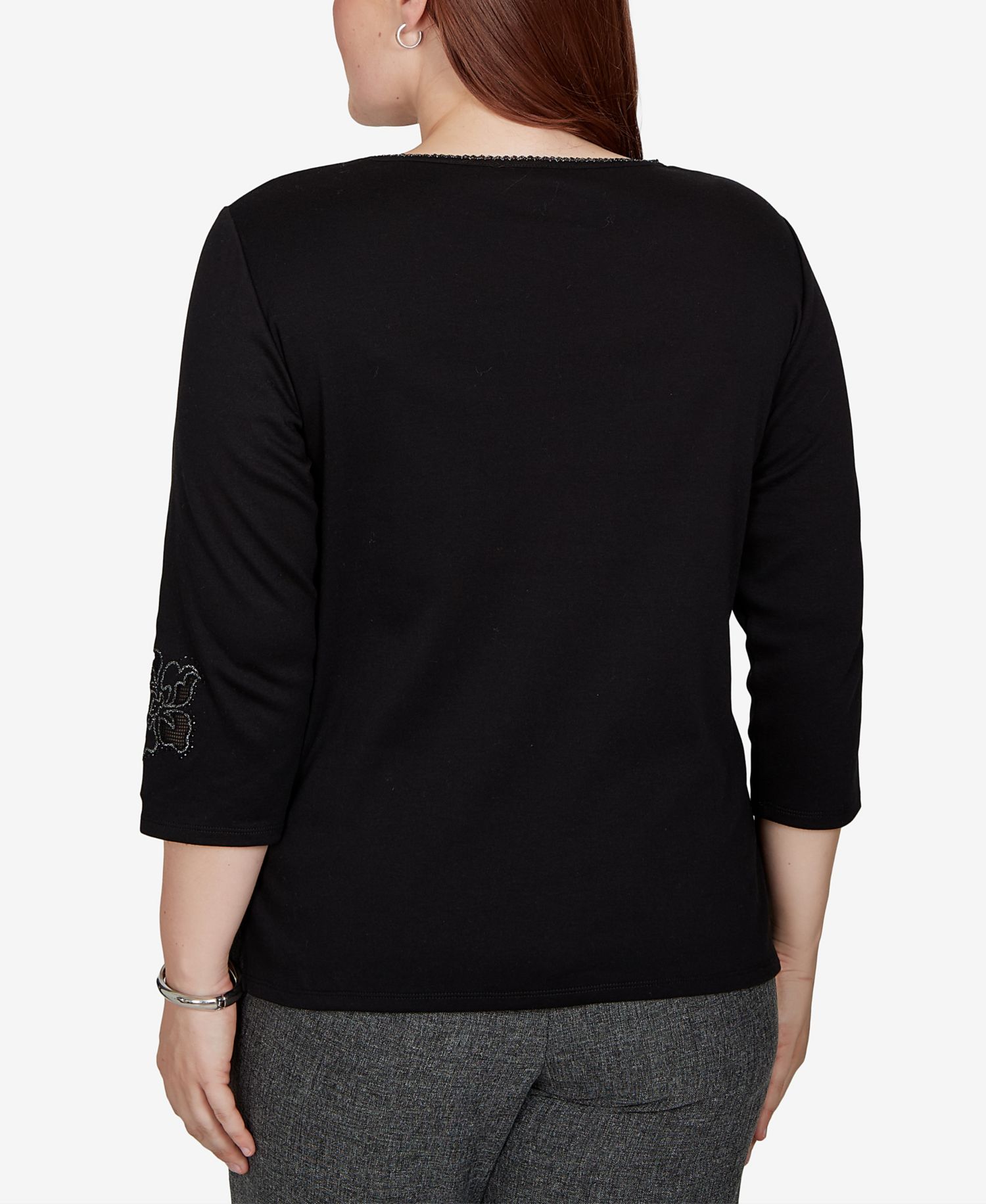 Women's 3/4-Sleeve Crewneck Floral Cotton-Blend Top