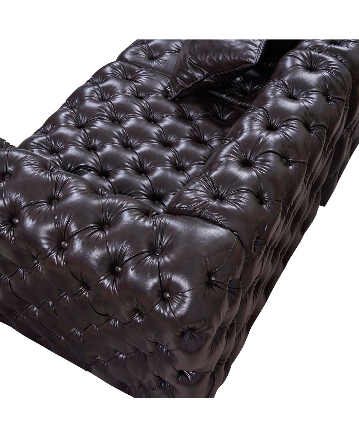 Streamdale Furniture L-Shaped Tufted Faux Leather Sectional Sofa with 3 Pillows