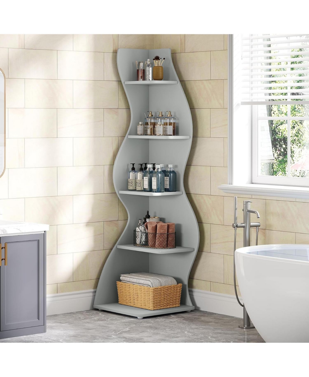 Tribesigns 5-Tier Wavy Corner Bookshelf for Small Space