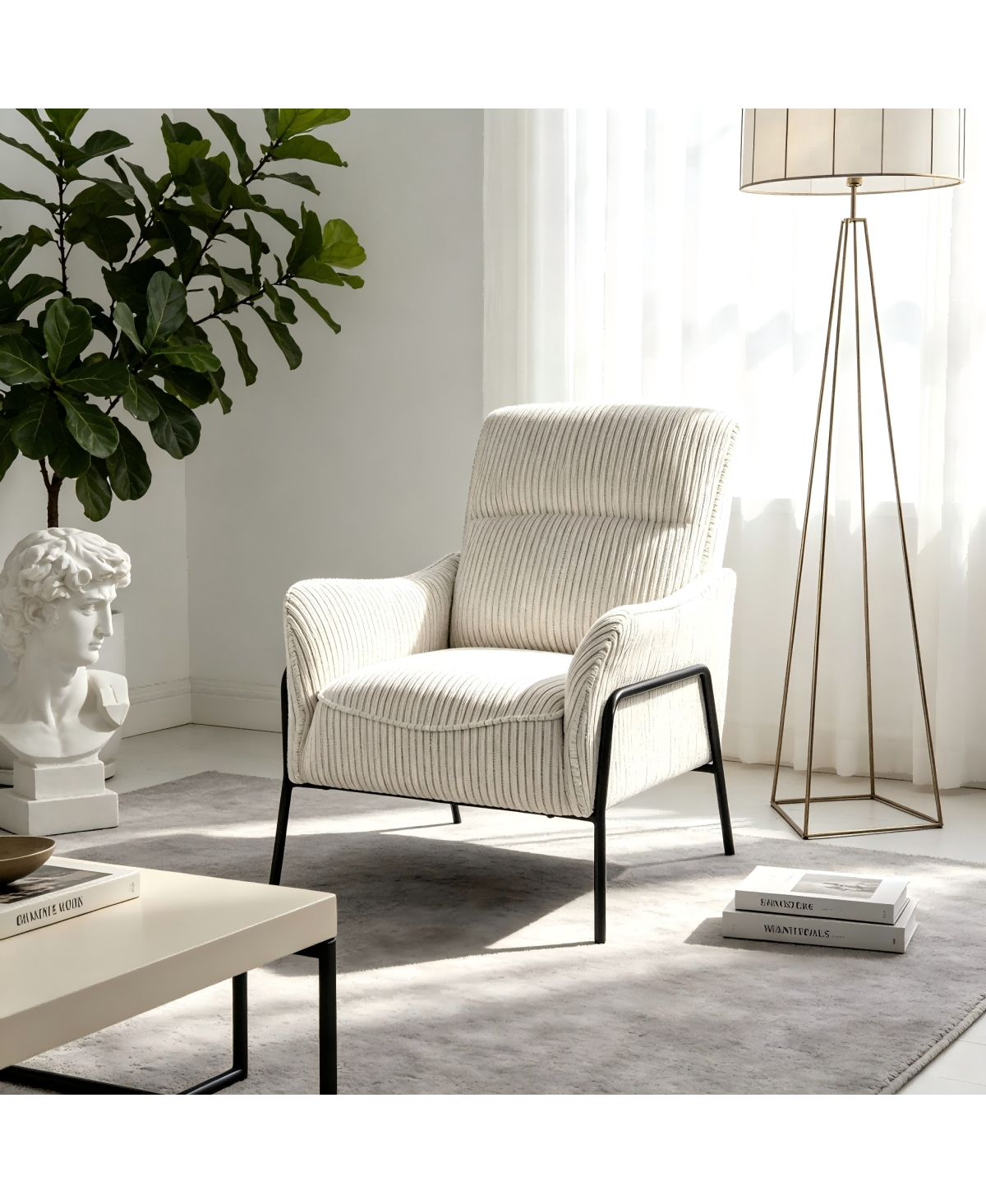 Streamdale Furniture Modern Striped Fabric Accent Chair with Black Metal Frame