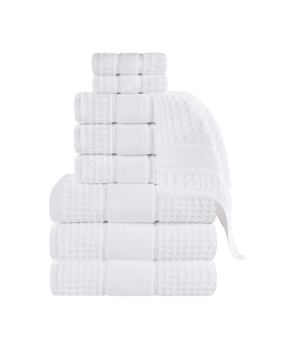 Superior Napa Zero Twist Waffle Honeycomb Plush Soft Absorbent 9-piece Towel Set In White