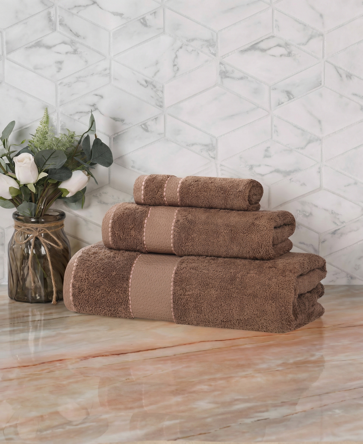 Superior Niles Egypt Produced Giza Dobby Ultra-Plush Thick Soft Absorbent 3-Piece Towel Set