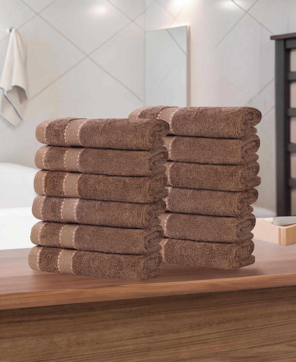 Superior Niles Egypt Produced Giza Dobby Ultra-Plush Thick Soft Absorbent 12-Piece Face Towel Washcloth Set