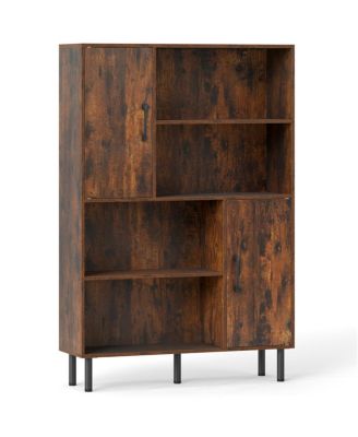 4 Tier Open Shelf Storage Cabinet with Doors for Entryway Organization