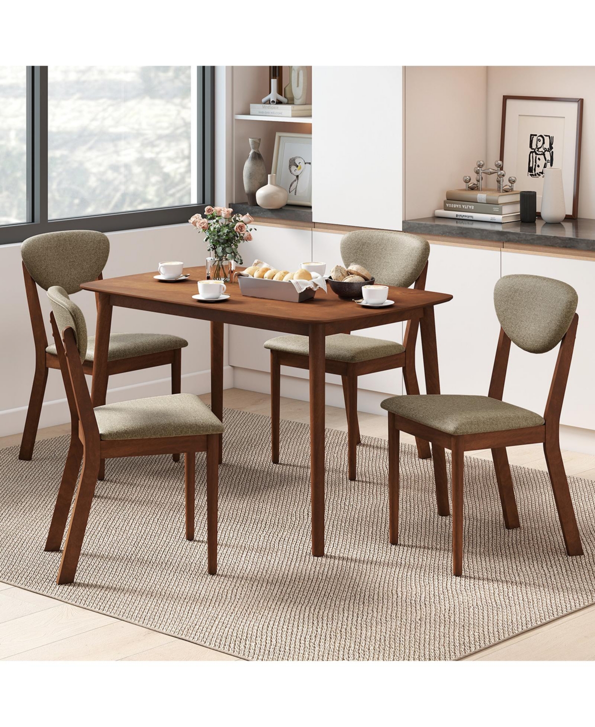 Gymax Farmhouse Dining Table for 4 Rectangular Rubber Wood Kitchen with Solid Frame