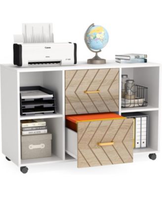 2 Drawer File Cabinet, Large Mobile Lateral Filing Cabinet for Letter Size, Printer Stand with Storage Shelves and Rolling Wheels