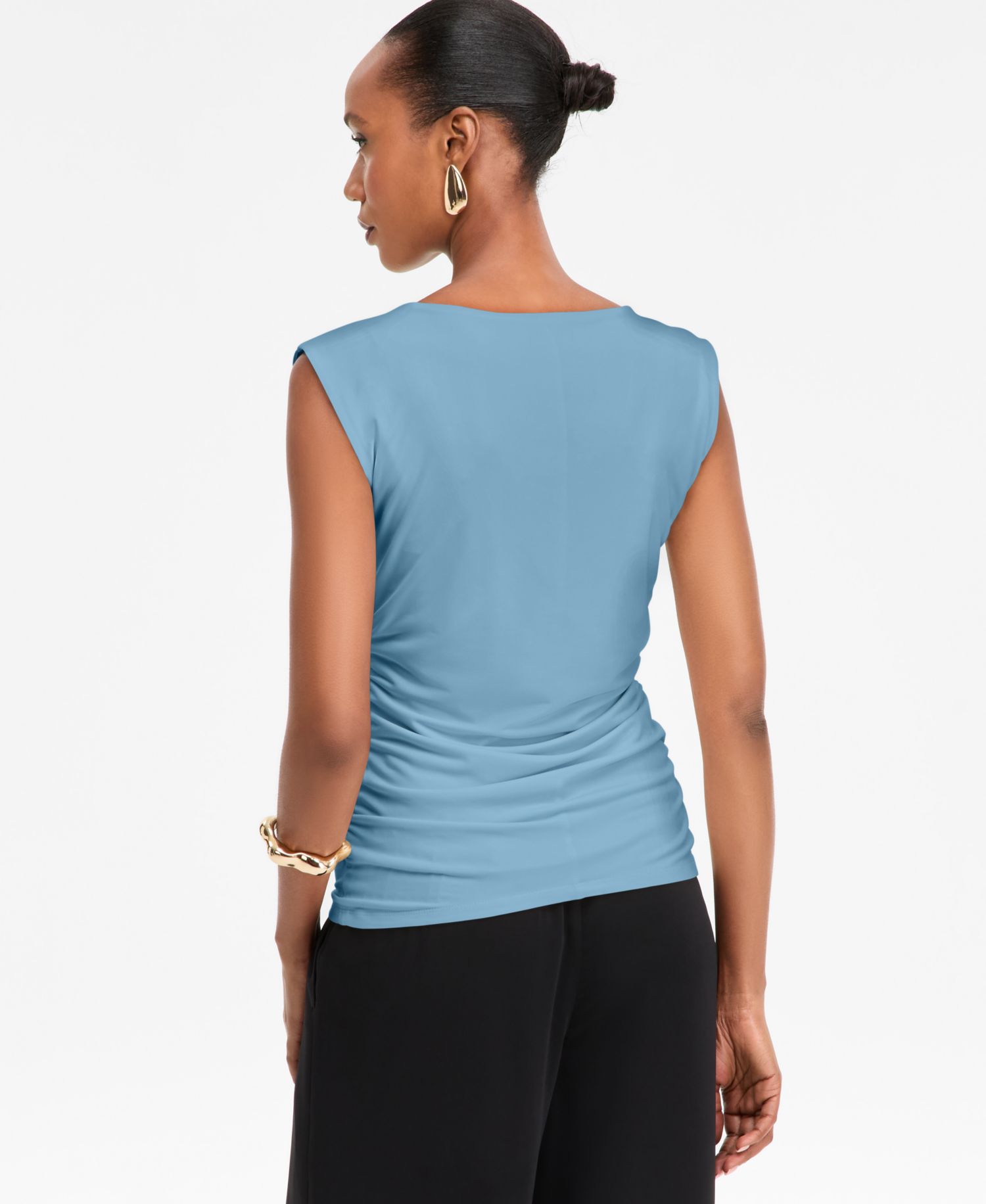 Women's Sleeveless Ruched Boatneck Knit Top