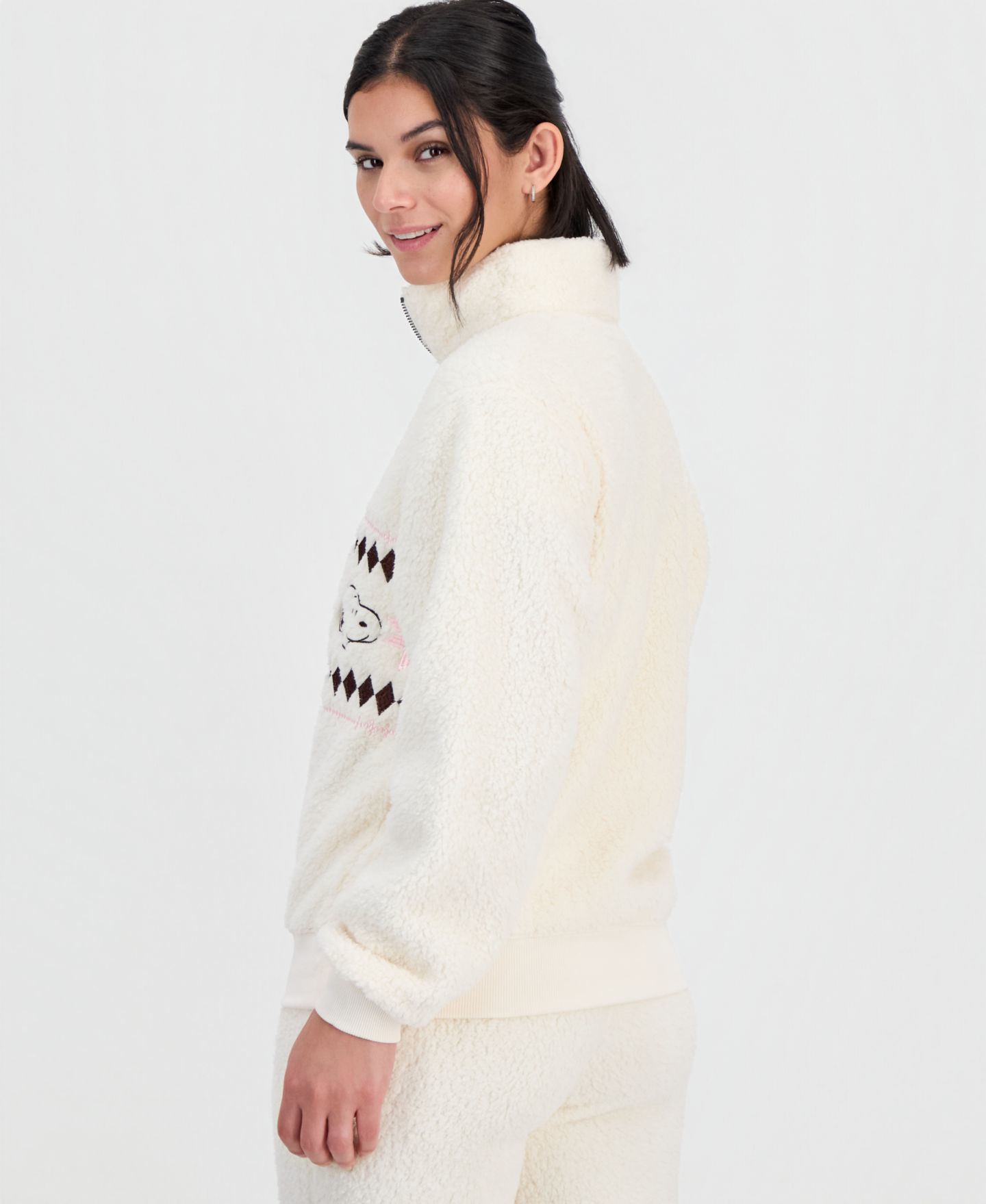 Женский свитер Grayson Threads, The Label Snoopy Sherpa Quarter-Zip Pullover, цвет: Молочно-белый — фото 2