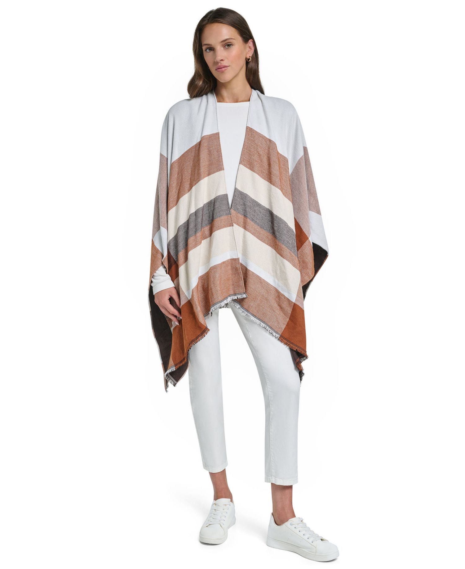 Reversible Double Face Colorblock Plaid Shawl Ruana