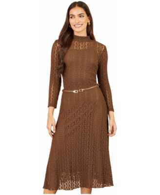 Women's High Neck Lace Midi Dress