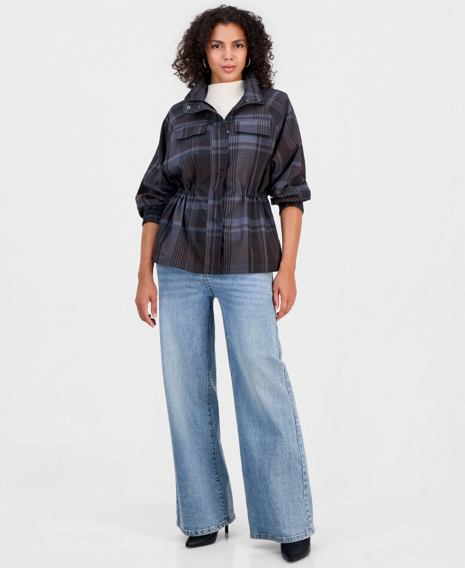 Women's Utility Plaid Peplum Jacket