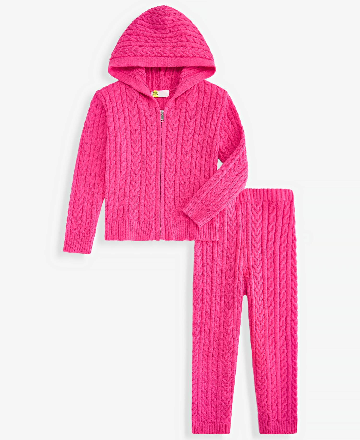 Toddler Girls' 12M-5T Dreamyarn Hooded Cable-Knit Hoodie and Pants, 2-Piece Set