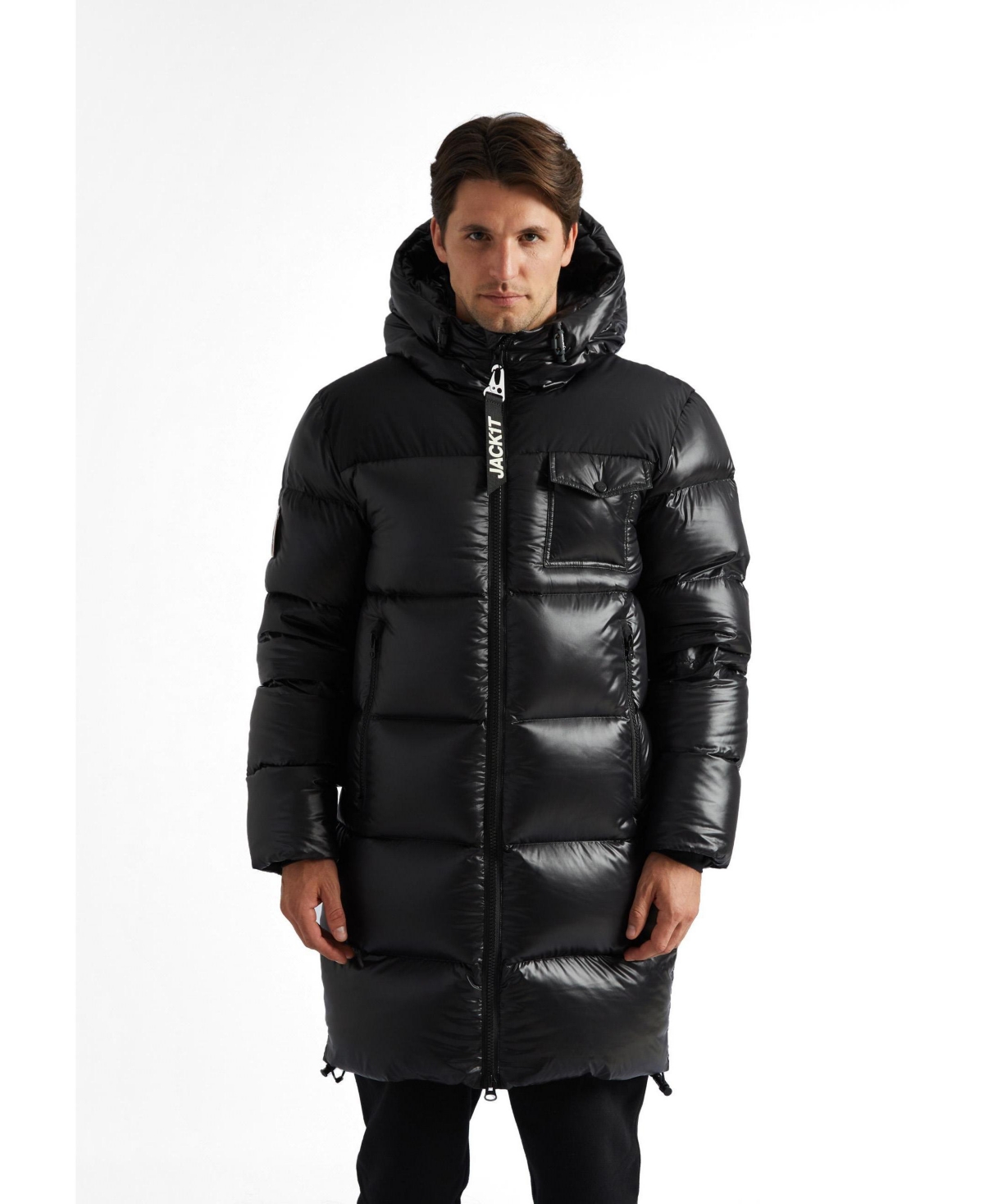 JACK1T Men's Long Quilted Puffer Coat - Black/black