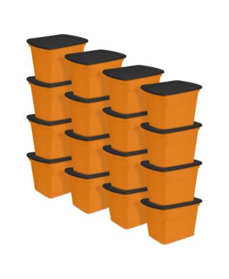 18 Gallon Orange Plastic Storage Container Bin Tote with Lid (16 Pack)
