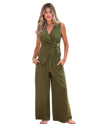 Women's Wrap Wide-Leg Top and Pants Set
