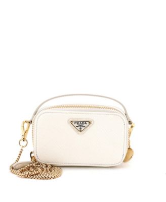 Mini Triangle Logo Top Handle Pouch Crossbody Bag Saffiano Leather