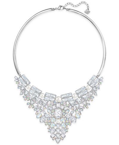 Swarovski Silver-Tone Imitation Pearl and Crystal Cluster Collar Necklace