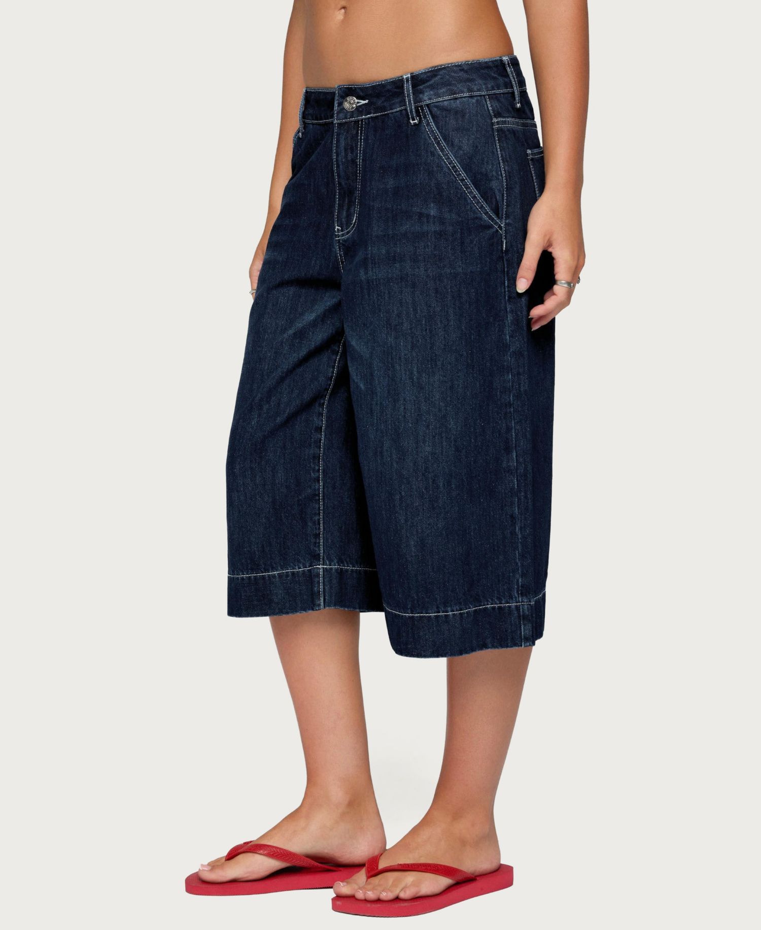 Women's Letty Low-Rise Wide-Leg Denim Bermuda Shorts, 16" Inseam