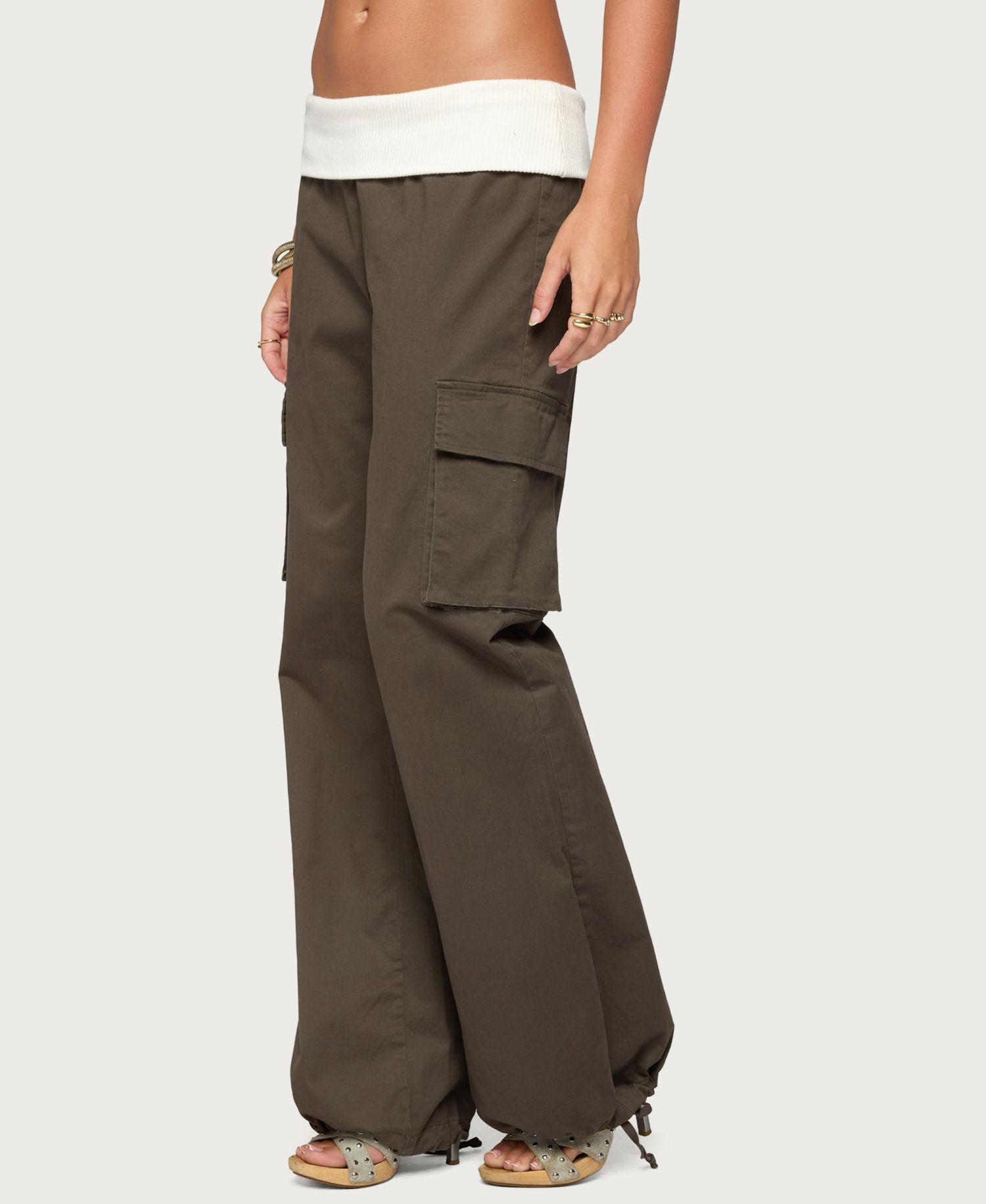 Women's Jolee Contrast-Ribbed Wide-Leg Cargo Pants