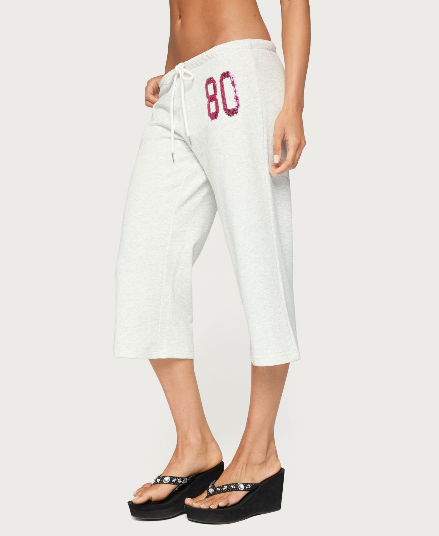 Women's 80 Low Rise Sequin Cotton-Blend Capri Sweatpants