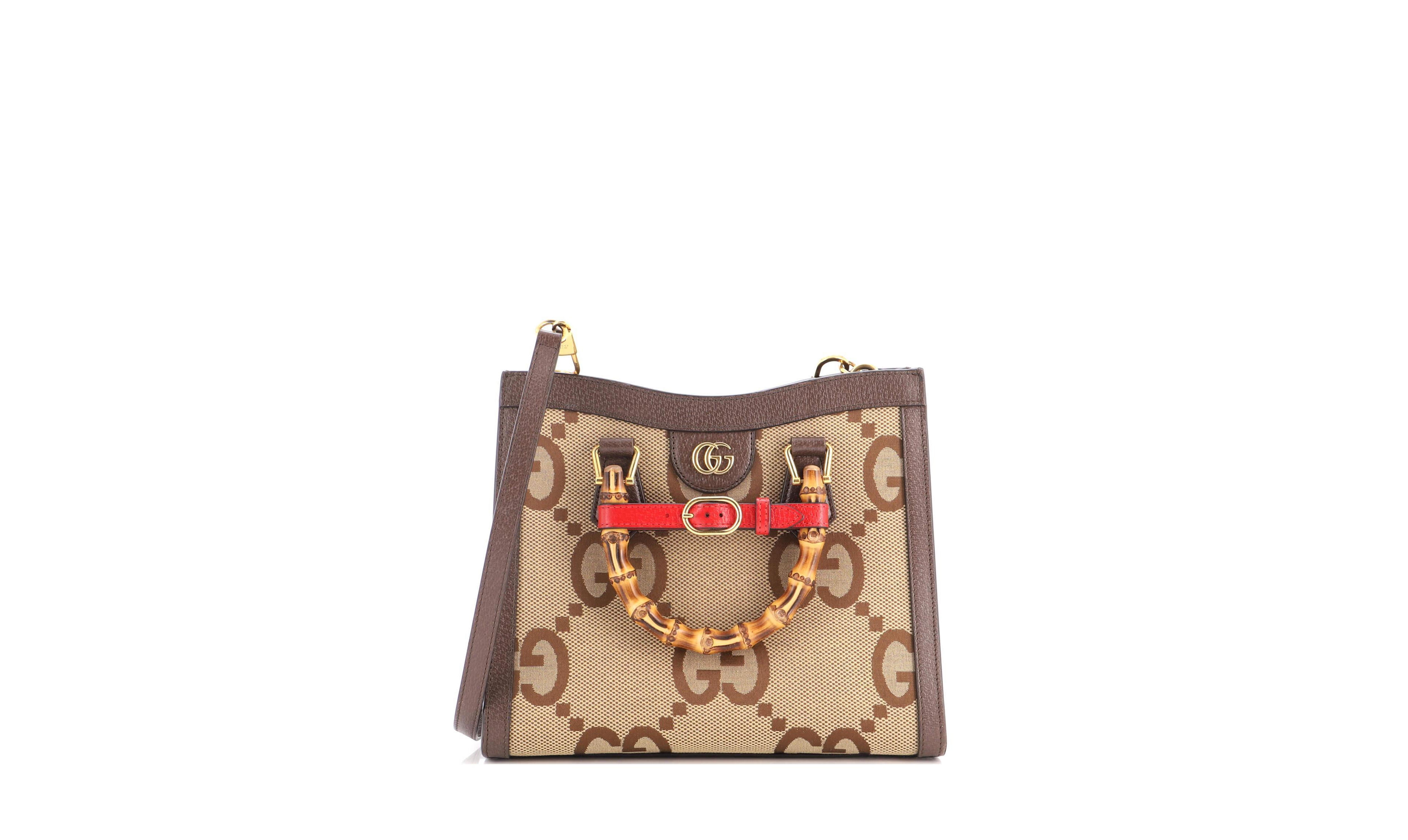 Pre-Owned Gucci Small Diana Nm Bamboo Handle Tote Jumbo Gg Canvas